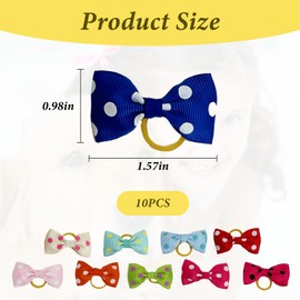 Pejlnd Dog Bows Hair Scrunchies - 10pcs Colored Dot Cute Dog Hair Bows for Small Dogs (Pink, Blue, Rose) - Durable Polyester with Rubber Bands