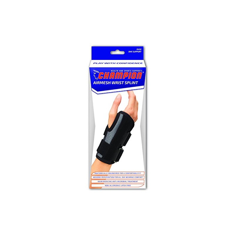 Champion Wrist Splint, Universal Fit, Maximum Support, Airmesh Fabric, Black,