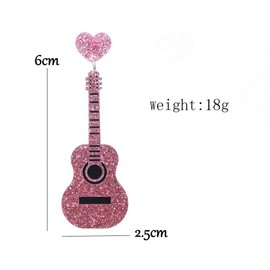 GUOXIAOMEI Guitar Dangle Earrings Musical Instrument Earrings for Women Music Lovers (Pink)