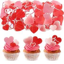 Ercadio 80 Pack Edible Valentine's Day Heart Cupcake Toppers Red Edible Heart Cupcake Drink Topper Picks Valentine's Day Nurse Day Heart Birthday Cupcake Toppers for Wedding Theme Party Cake Decors