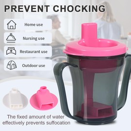 Ehucon Dysphagia Regulating Drinking Cup,include 5cc and 10cc sip cup, No Thickeners (Clear Grey Body Cup& Cherry Pink Lid)