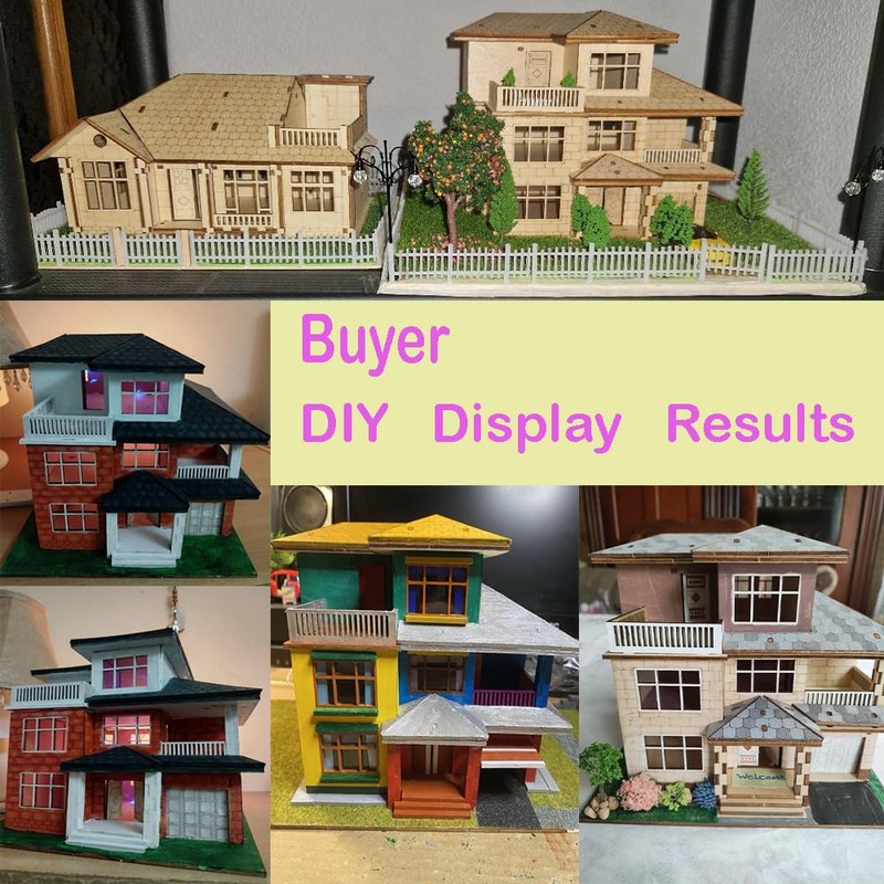 3D Wooden Puzzles for Adults,DIY Color Modern Villa Wooden Model
