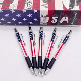QFSH 12Pcs American Flag Retractable Ballpoint Pens 1mm Black Ink Patriotic Writing Instruments for School Office and Home (Black)