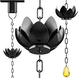 Wellrain Rain Chain for Gutters Outside 8.5ft Downspout Replacement with 12 Cups Heavy-Duty Black Metal Rain Catcher Divert Rainwater for Gardens Patios & Home Decor Adjustable Easy Install