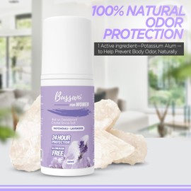 Bussani Women's Roll-On Deodorant | Salt Stone Formula, Long-Lasting & Aluminum-Free | 24-Hour Odor Protection | Fragrance: Lavender Patchouli Scent, 2.02 fl oz, Pack of 3
