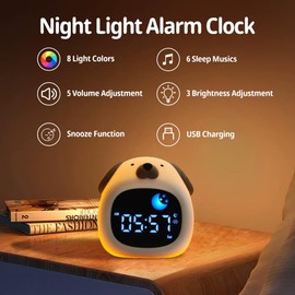 KAWAIIUS Kids Sleep Training Clock with Night Light, RGB Color Changing, 6 Soothing Sounds, Digital Display (Puppy)