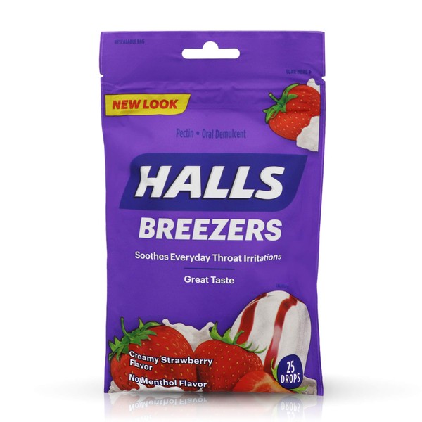 Halls Breezers Drops Cool Creamy Strawberry 25 ea (Pack of 5)