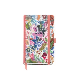 Miquelrius - 2024 Yearly Diary Day to View Passport Size 90 x 140 mm Hardback Cover Stitched Cover Rubber Closure Catalan English and Portuguese Watercolour with Blue Embossing