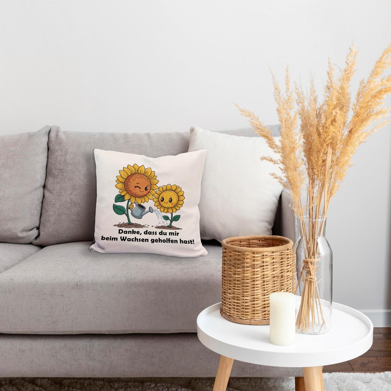 speecheese Danke - Sonnenblumen Kissen Blumiges DekoKissen mit fröhlichem Spruch