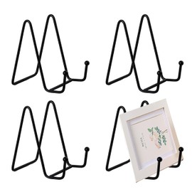 YqsIbth Plate Stands for Display, 4 Pcs Display Stands, 8.3*7.5cm Tabletop Picture Stand Plate Display Stands Metal Display Stands for Photo Pictures Decorative Plate Dish(Black)