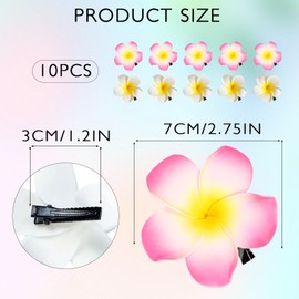 SAIIURV 10 Pieces White and Pink Hawaiian Frangipani Plumeria Clips and Barrettes Foam Head Flower Party Beach Hair Clip Hair Clips Hair Accessories Color Flower Hair Clips 7cm (10 pcs)