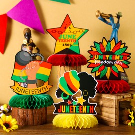 Fuyoooo 8 Pcs Happy Juneteenth Centerpieces Table Honeycomb Centerpieces Independence Day Freedom Day Party Decorations Juneteenth Party Decoration for Black History Party Decorations