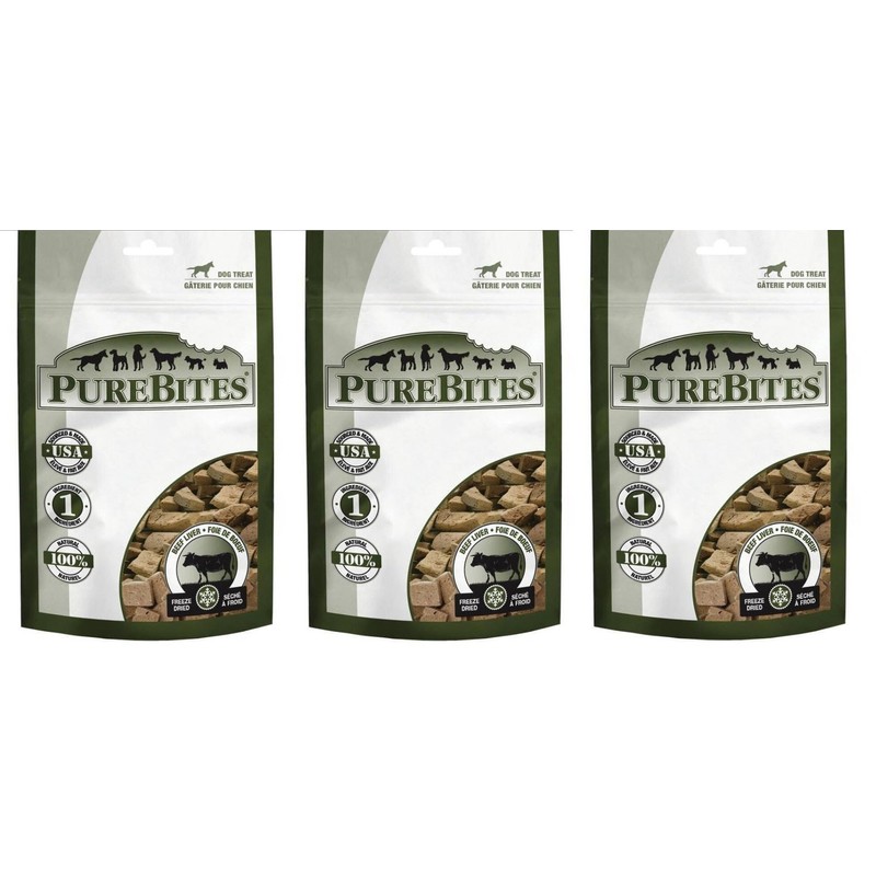 (3) PureBites Beef Liver Freeze Dried Dog Treats 4.2oz Bags.