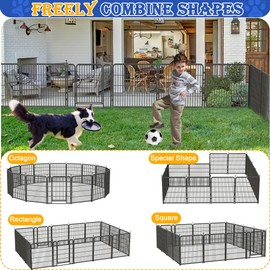 LFCREATOR Dog Playpen Outdoor,Portable 16 Panels 40" Height Dog Fence with Anti-Rust Paint Finish for Large/Medium/Small Dogs,Pet Playpen for Yard,Camping,32in*40in*16panel