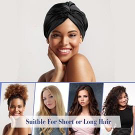 Arqumi Silk Bonnet for Sleeping Women, Satin Hair Sleeping Bonnet for Sleeping, Double-Layer Pure Adjustable Night Cap for Curly Braids Hair,Black