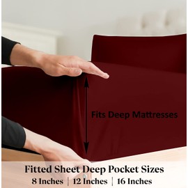 SKY BEDDINGS Queen Fitted Sheet – 1 Piece Bottom Sheet Only, Queen Size – Premium 1800 Brushed Microfiber, Ultra Soft & Hotel Quality – 16" Deep Pocket, Breathable & Wrinkle-Resistant – Burgundy