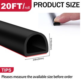 Xbaiyanr 20FT Silicone Weather Stripping Door Seal,Self Adhesive Door Weather Stripping,D Shaped Soundproofing Door Seal Strip for Door Frame Insulation Large Gap(3/8“W×5/16”T Black)