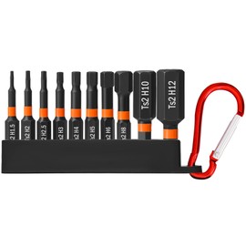 K Kwokker 10PCS Hex Allen Key Drill Bit Set, 50mm S2 Steel Metric Hex Head Allen Wrench Drill, H1.5-H12 1/4" Shank Magnetic Bits Set with Locking Carabiner