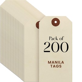 Blank Manila Shipping Tags Set of 200, Size #5, 9pt Paper Cardstock Hang Tag Label with Reinforced Eyelets, 4 3/4"x2 3/8" (No Attachments)