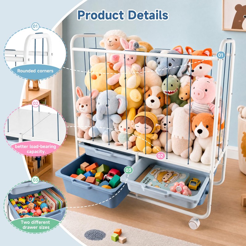 Toy Storage Organizer with 4 Drawers, Large Capacity Stuffed Animal