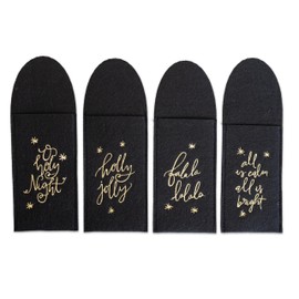 Papierdrachen Set 03 Set of 4 Black Gold Cutlery Bags for Christmas Table Felt with High-Quality Embroidery