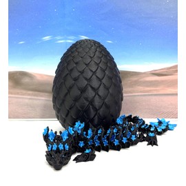 Generic 3D Printed Dragon with Dragon Egg, 12"" Articulated Dragon,Black and Blue Cherry Blossom Dragon, Fidget ADHD Autism Toy, Relief Anxiety D053-BE