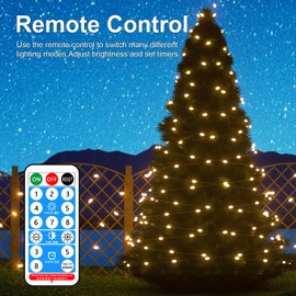 MIWATT 20M Warm White Outdoor Solar String Lights with Remote Control, 132 Bulb Solar Rope Lighting Outdoor Waterproof IP65 for Christmas Tree, Wedding, Party, Home Decoration