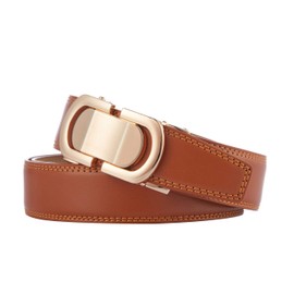 Tonywell Men's Leather Designer Belt with Fashion Comfort Click Buckle Exact Fit (32"-45" Waist Adjustable, Light Brown Belt Gold Buckle)