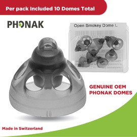Phonak Open Smokey Dome Large (0.39 inch=10mm) 10 Domes, Genuine OEM Switzerland Replacement by Sonova, Hearing Aid Domes for Standard 2 Pin Receiver Accessories -1 Pack/10 Domes Total