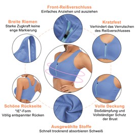 FXTYK Zip Front Sports Bra Post Surgery Bra Yoga Workout Fitness Activewear Racerback Padded Bras for Women, lightblue, M