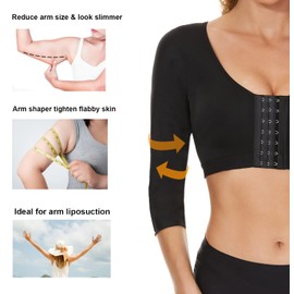 Arm Shaper Tops for Women Arm Compression Sleeves Post Surgery Front Closure Bra Shapewear Posture Corrector Tank Top, Black, XX-Large