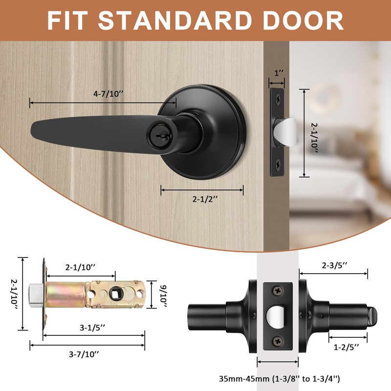 Probrico 2 Pack Entrance Door Levers Door Lock in Black,