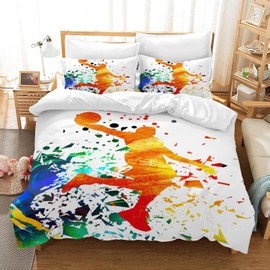 CXYXHW Basketball Bed Linen for Children, Basketball 3D Print Boy Bedding Set, Basketball Pattern Sports Duvet Cover Set with Zip, 3-Piece Soft Children's Bed Linen (Basketball 1, 200 x 200 cm)