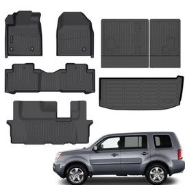 Jenofa-Car Floor Mats for 2009-2015 Honda Pilot Full Set Waterproof TPE Rubber All Weather Automotive Floor Liners Custom for Pilot Accessories Black(Floor Mat & 3rd Backrest Mat & Cargo Mat)