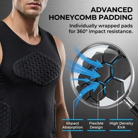 Men Football Chest Protector Heart Guard Padded Compression Shirt Sternum Vest Sleeveless Tank Pads Lacrosse Rib Guards for Adult Baseball Softball Rugby Basketball