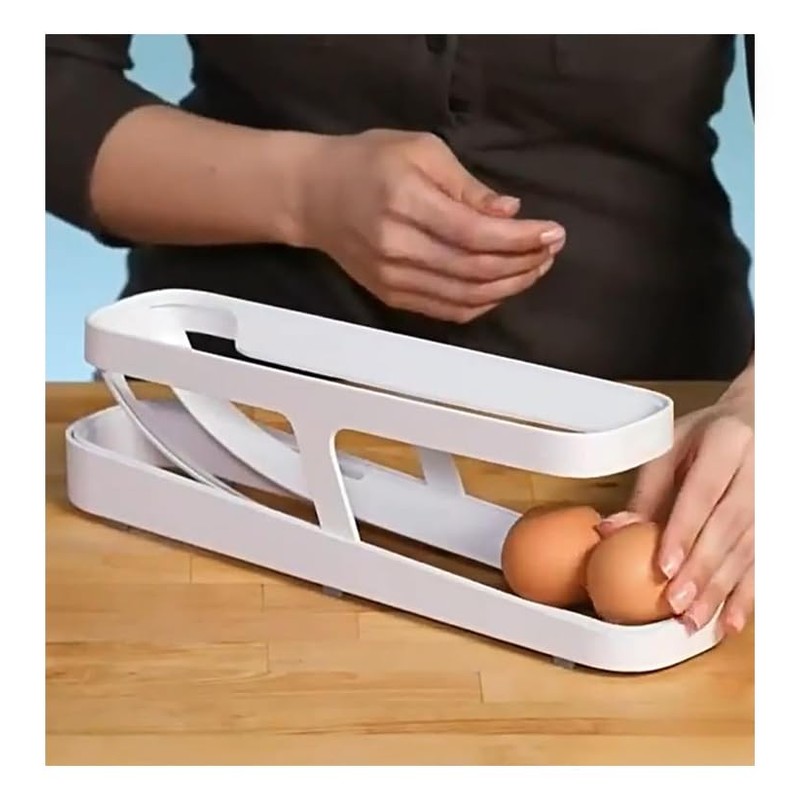 Egg Holder for Refrigerator, Egg Holl, 2 Tiers, Automatic Rolling