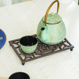Sungmor Rectangle Cast Iron Trivets, Metal Trivet for Hot Pots and Pans, Heavy Duty Rustic Wood Stove Tea Pot Trivet, Decorative Hot Pot Holder for Kitchen Counter and Dining Table