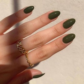 Olive Green False Nails Short Oval, SXVME Simple Acrylic Press on Nails Short, Green Fake Nails Short, Natural Glue on Nails Short Almond, Solid Gel Full Cover Stick On Nails For Women Daily Wear