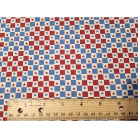 Unbranded Patriotic Star Check BTY Unbranded Faux Patchwork Red Blue Ecru