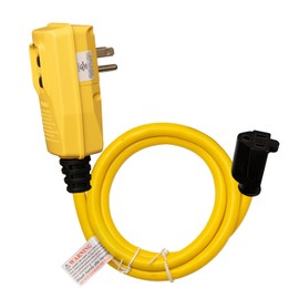 AIDA 3FT Auto Reset 12/3 Gauge SJTW Heavy Duty GFCI Extension Cord with 3 Prong Grounded Plug, 15 AMP Yellow Outdoor Extension Cable with LED Lighted, UL Listed, 1 Pack (3FT GFCI Plug Adapter)