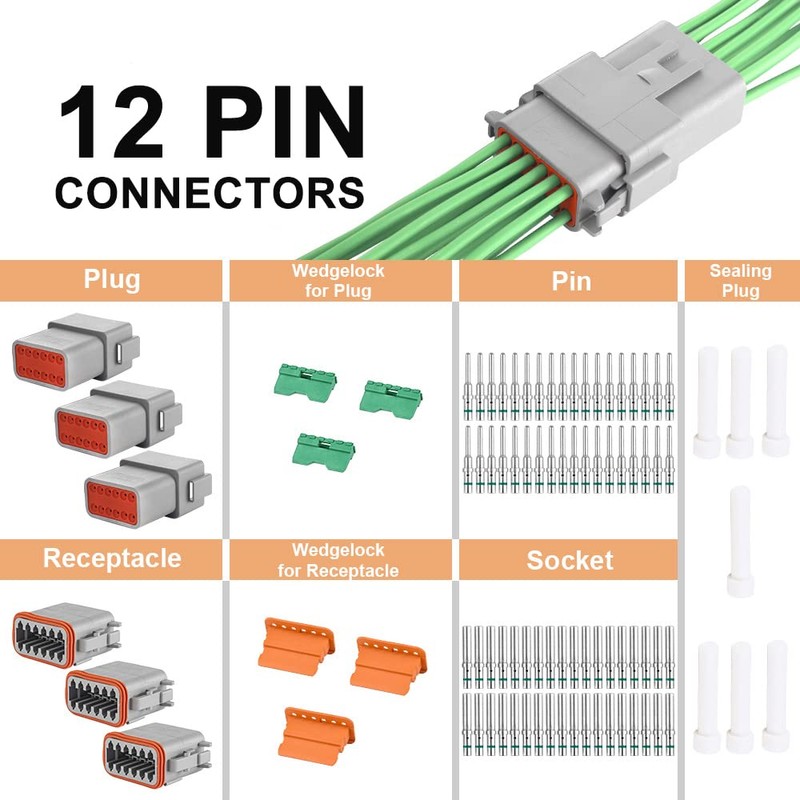 JRready ST6117 DT 12 Pin Connectors Gray Waterproof Electrical Wire