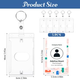 ID Card Holder with Key Ring, Pack of 5 Transparent Hard Plastic ID Card Holder with Thumb Slot Card Sleeves ID Card Holder for ID Cards, Credit Cards