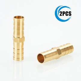nutmanel 2 Pack I-Shaped 2 Ways Brass Hose Barb,10mm 2 Way Brass Hose Connector,Brass Fuel Hose Joiner Pneumatic Hose Connector with 4 Hose Clamps,for Hose Connections,Compressed Air Oil Gas Pipe
