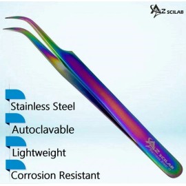 A2Z Stainless Steel Multi Rainbow Color 3D Eyelash Extension Tweezers Strong Curved