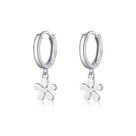 Reffeer Solid 925 Sterling Silver Tiny Daisy Dangle Hoop Earrings for Women Teens Girls Flower Huggie Earrings Small Hoop (A-Silver)