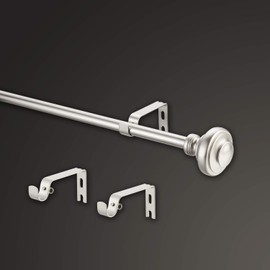 MODE Simplicity Collection 5/8" Diameter Curtain Rod Set with Doorknob Curtain Rod Finials and Steel Wall Mounted Adjustable Curtain Rod, Fits 32” to 90” Windows, Nickel