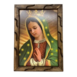 Virgen Guadalupe con Corona #6 13 x18 inch Cuadro Rustico Nuevo