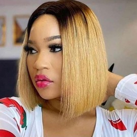 Huairisi Short Ombre Bob Wig Blonde for Women None Lace, 10 Inch U Part Wigs Bob Human Hair with 1b/27 Colour, Upart Brazilian Hair Wigs Blonde Look Natural