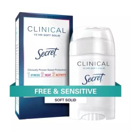 Secret Clinical Free & Sensitive Deodorant 72 HR Soft Solid 1.6 oz New Exp 04/26