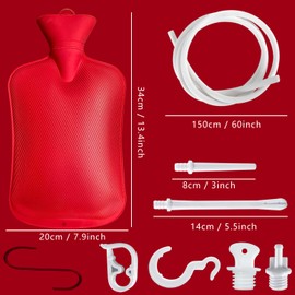 2 L Enema Bag ，Coffee Enema Bag Kit with 5.0 ft. Long Silicone Hose ,2 Multi-Size Reusable Tips, Controlable Water Flow Valve- Coffee, Shower, Douche & Home Adult Enema Kit（RED）